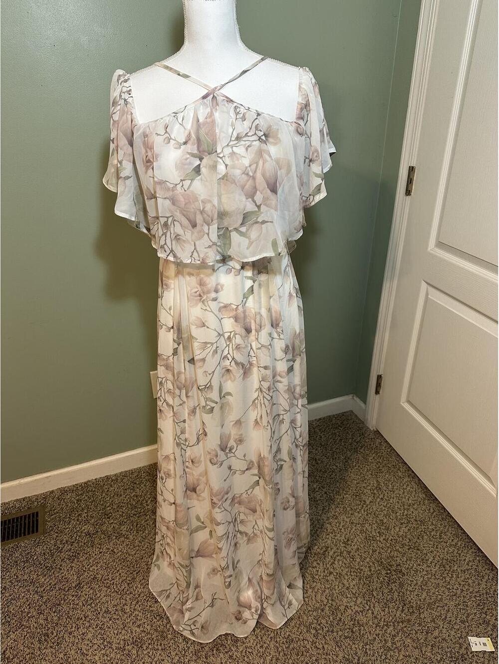Show Me Your Mumu Romantic Rebecca Ruffle Maxi Dress Antique Rose Chiffon Medium